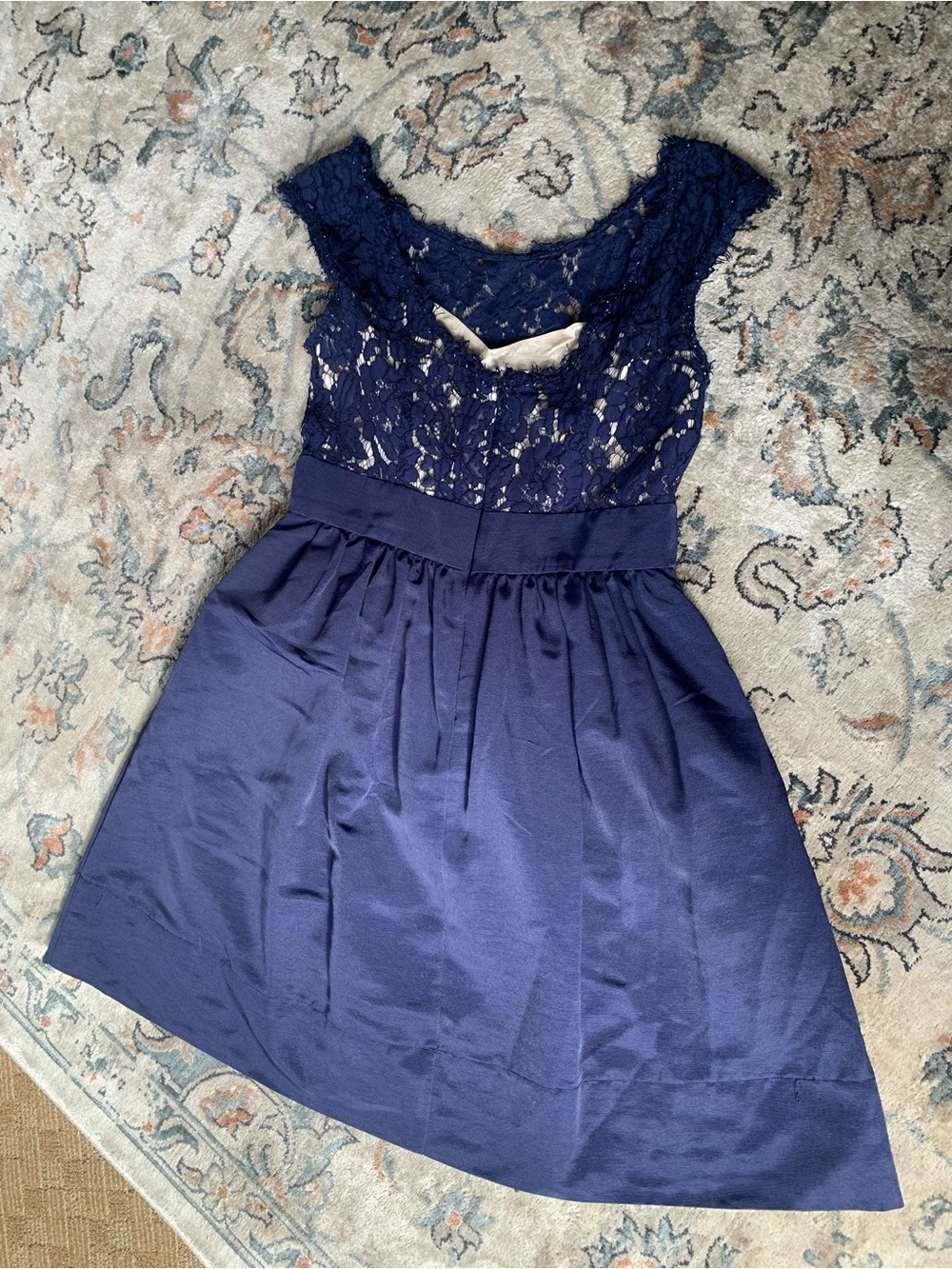 Eliza J Navy Lace Bodice Satin Skirt Women’s Dress - Picture 2 of 6